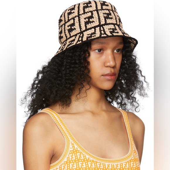 FENDI Raffia Logo Bucket Hat S/M - Picture 10 of 11